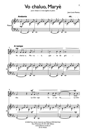 Vo chaluo, Maryè (partition chœur à 2 voix égales et piano) Jean-Louis Raemy