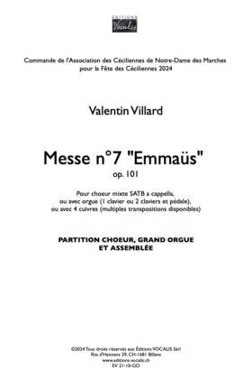 Messe n°7 « Emmaüs » (partition chœur et grand orgue) – Valentin Villard