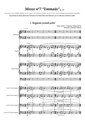 Messe n°7 « Emmaüs » (partition chœur, 2 orgues et cuivres) – Valentin Villard