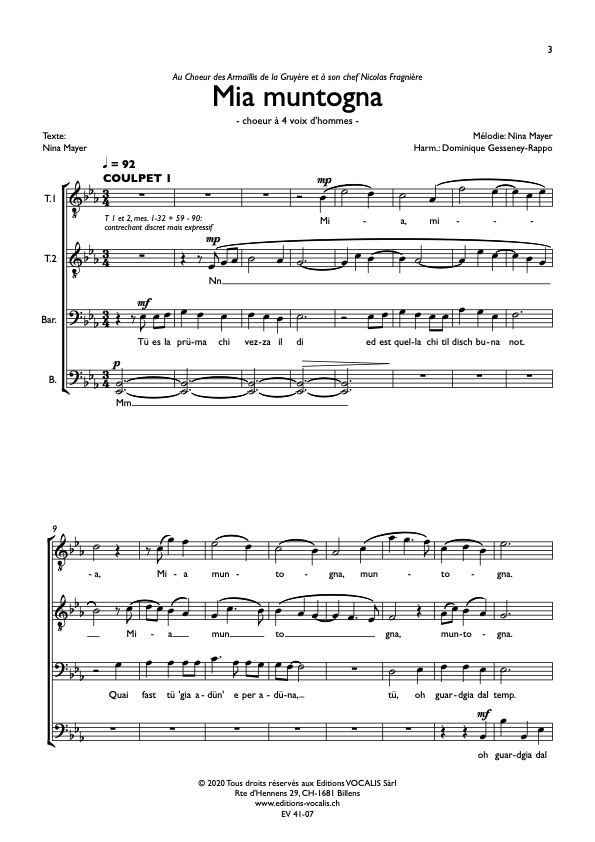 Mia muntogna - Nina Mayer / Arr. Dominique Gesseney-Rappo – Image 2