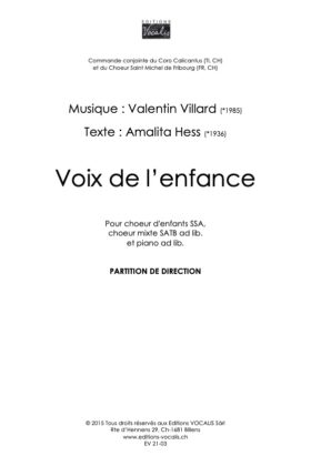 Voix de l&rsquo;enfance (partition de chœurs) – Valentin Villard / Amalita Hess