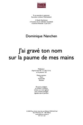 J&rsquo;ai gravé ton nom sur la paume de mes mains – Dominique Nanchen