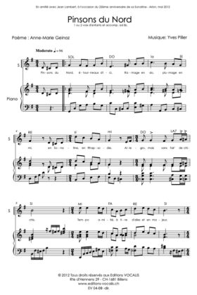 Pinsons du Nord (partition de chœur) – Yves Piller / Anne-Marie Geinoz