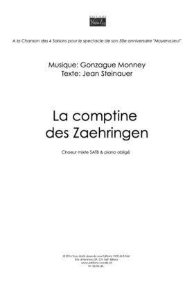 La comptine des Zaehringen (partition de chœur) – Gonzague Monney / Jean Steinauer