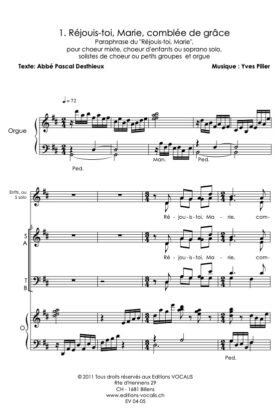 Réjouis-toi Marie, comblée de grâce (partition chœur) – Yves Piller / Pascal Desthieux