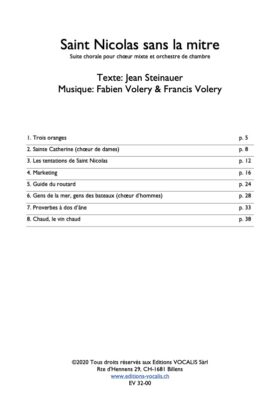 Saint-Nicolas sans la mitre (Partition de chœur) – Francis Volery & Fabien Volery / Jean Steinauer