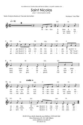 Saint-Nicolas (partition chœur) – Yves Piller / Pascale Zermatten / Evelyne Badoud
