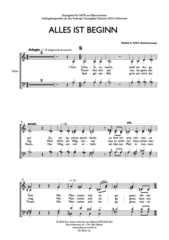 Alles ist Beginn (partition chœur) - Manfred Jungo