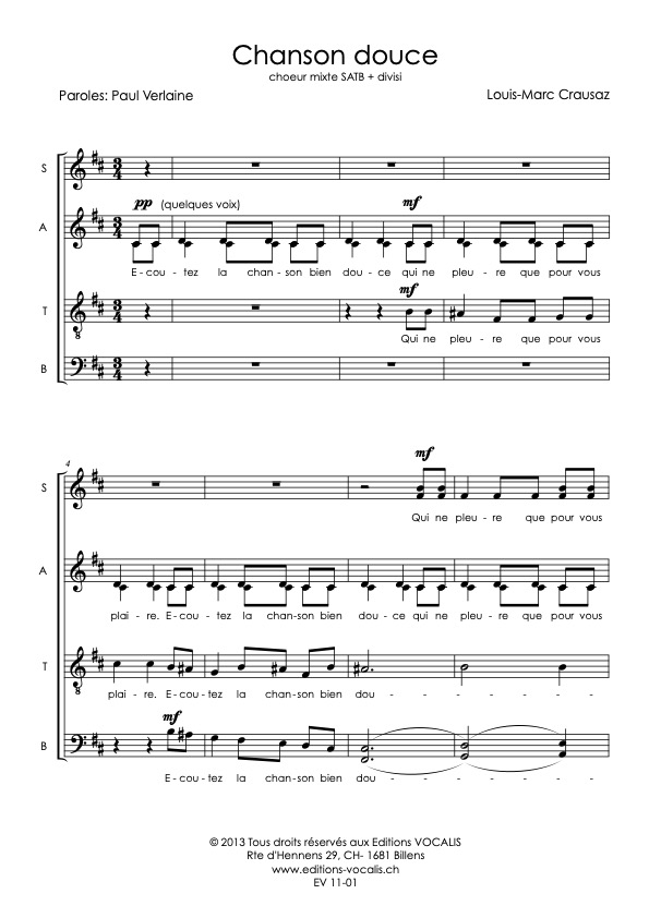 Chanson douce - Louis-Marc Crausaz / Paul Verlaine – Image 2