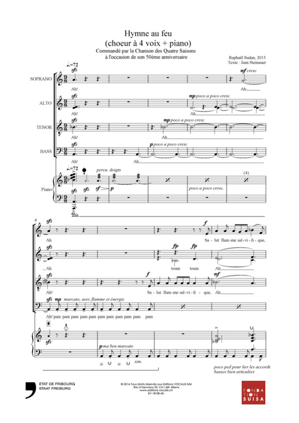 Hymne au feu - Raphaël Sudan / Jean Steinauer (partition de direction)