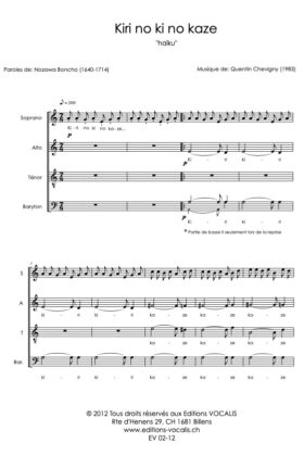 Kiri no ki no kaze (Haïku) (partition chœur SATB) – Quentin Chevigny