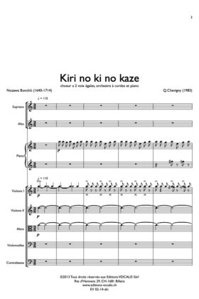 Kiri no ki no kaze (Haïku) (matériel d&rsquo;orchestre) – Quentin Chevigny