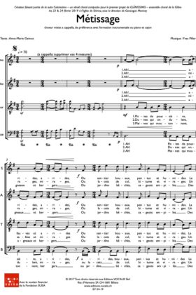 Métissage (partition de chœur) – Yves Piller / Anne-Marie Geinoz