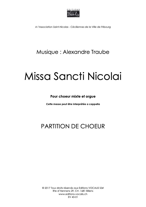 Missa Sancti Nicolai (partition de chœur) - Alexandre Traube