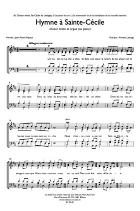 Hymne à Ste-Cécile (partition de chœur) – Florent Lattuga / Jean-Pierre Papaux