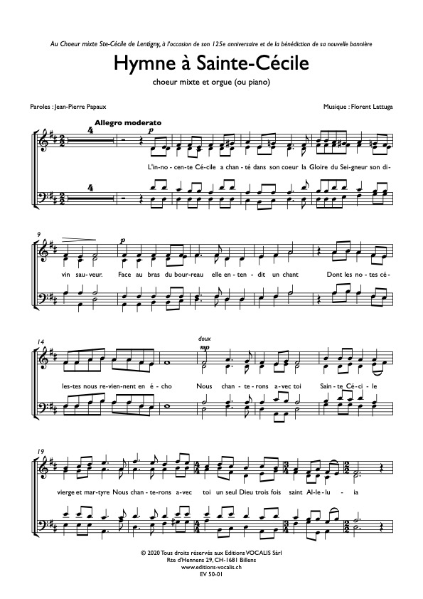Hymne à Ste-Cécile (partition de chœur) - Florent Lattuga / Jean-Pierre Papaux – Image 2