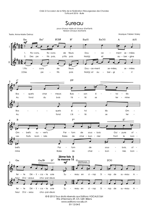 Sureau (partition 2VE) - Fabien Volery / Anne-Marie Geinoz
